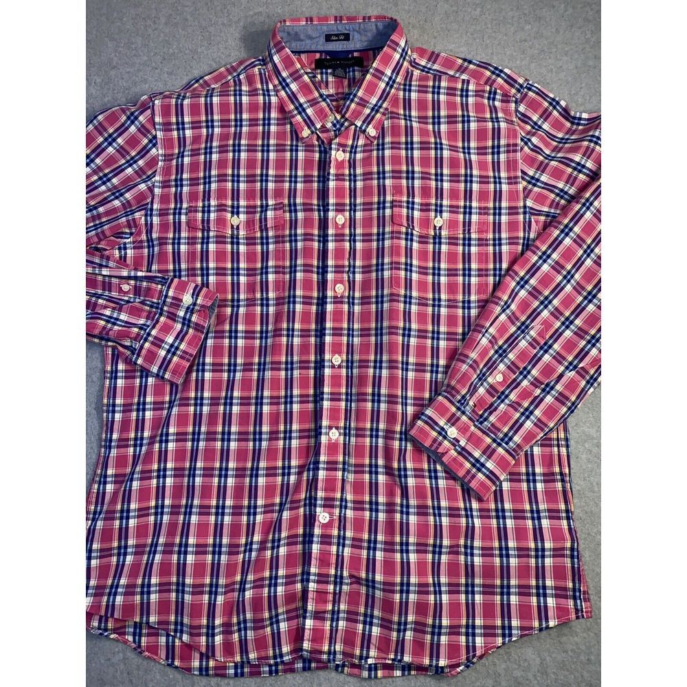 tommy hilfiger‎ dress shirt mens Size X-Large Pink Check Slim Fit